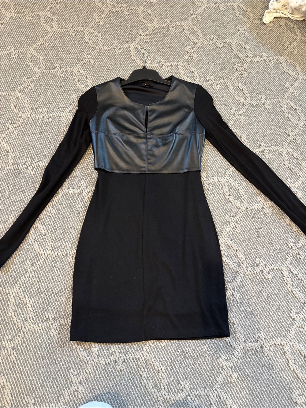 Fate Black Long-Sleeve Faux-Leather Paneled Dress
